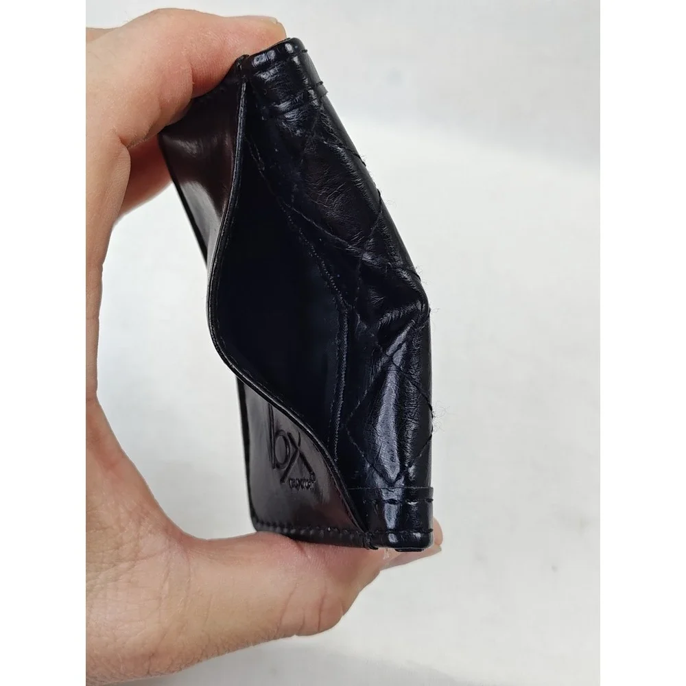 Buxton Black Small Mini Leather Credit Card Holder Bi-fold Wallet Unisex Quilted